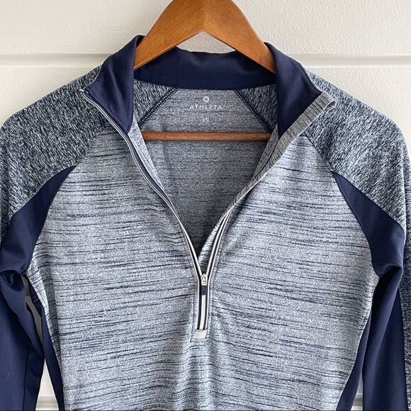 Athleta Running Wild Colorblock Half Zip Pullover Jacket Navy/Heather Blue Grey - Picture 5 of 13
